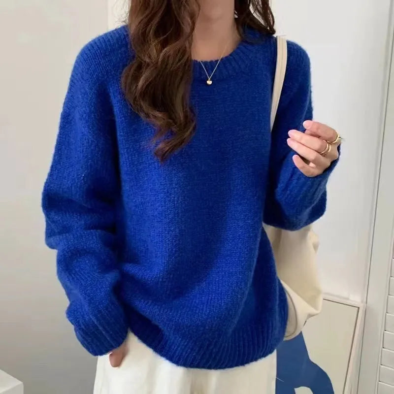 Candy colour pullover slimming sweater in rose red, free size, loose fit acrylic spandex top