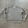 Grey jacquard patterned loose-fitting knitwear coat with long sleeves