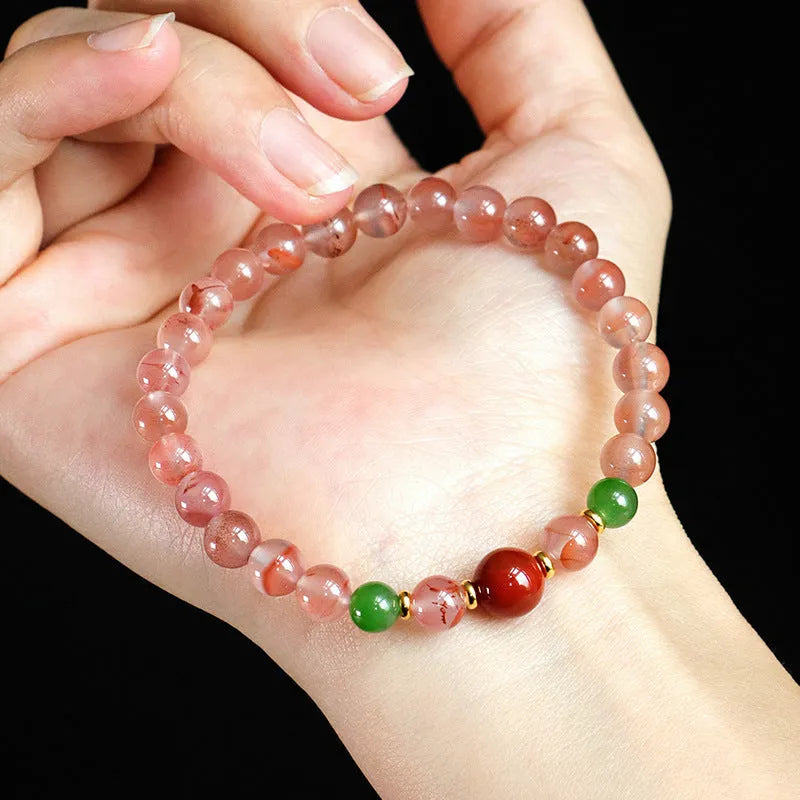 Handmade ice floating south red white agate fishtail bracelet with adjustable cord