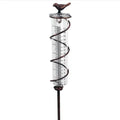 Bird-shaped garden rain gauge with glass measurement cylinder showing 0-800ml capacity and 1-20 scale