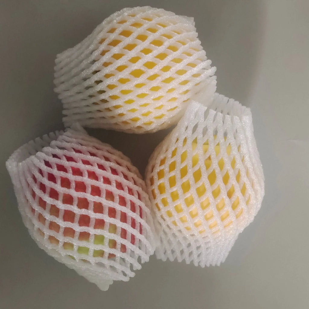White foam protective net cover pack showing multiple size options for packaging protection