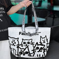 Green waterproof PP woven handbag with colour printing, style of a snakeskin bag.
