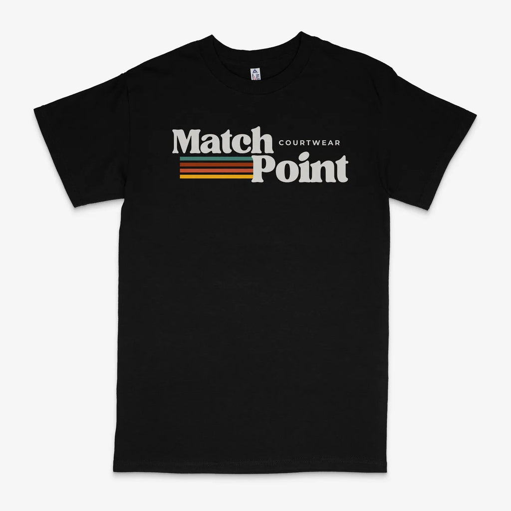 Black men's t-shirt with a 3D digital printed pattern, round neck, and short sleeves on a plain background.