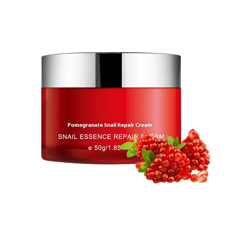 Pomegranate skincare set with four products: cleanser, toner, lotion and facial cream