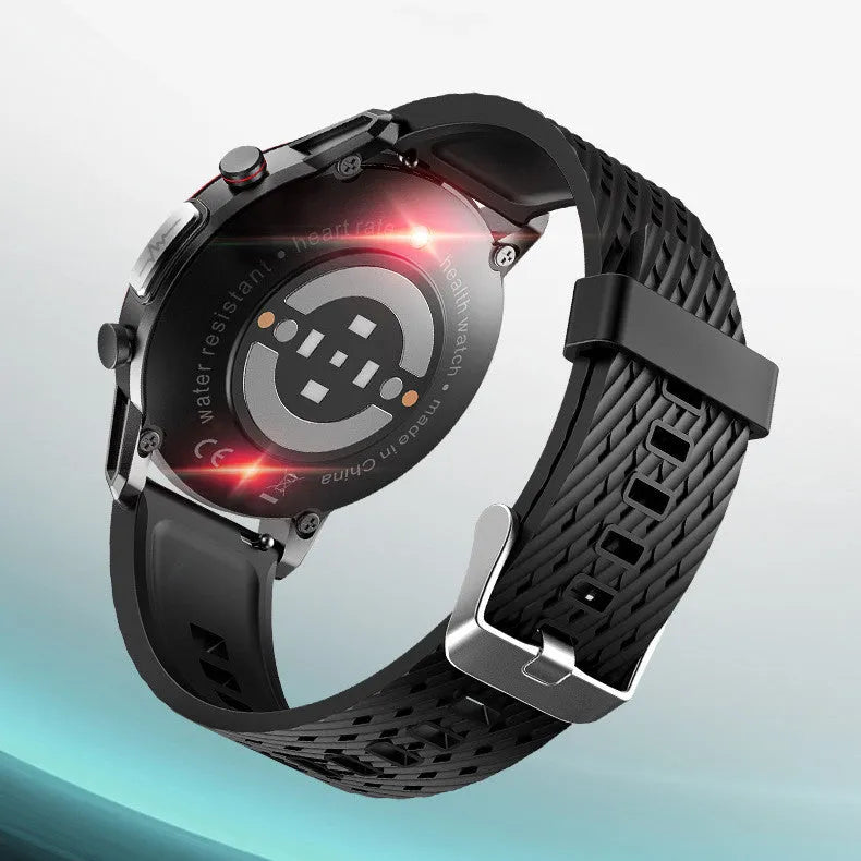 F800 ECG blood pressure sports smart watch with 1.3 inch screen, black TPU strap, touch and button controls