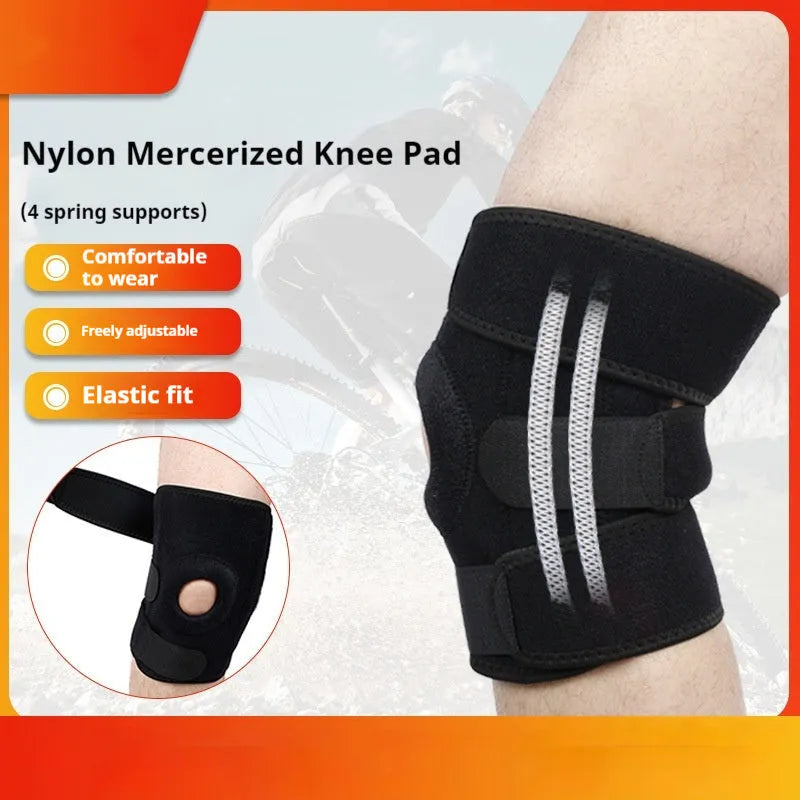 Spring support knee pads for sports with adjustable spring configurations in nylon mercerised cloth