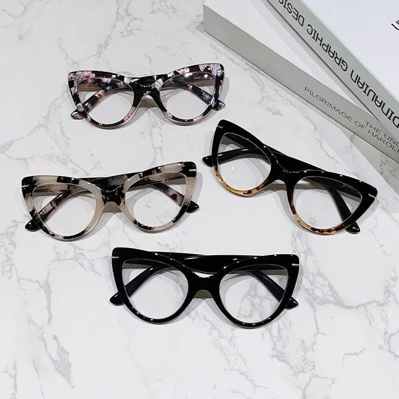 Women's large cat's eye frame presbyopic glasses with decorative dragon and phoenix details