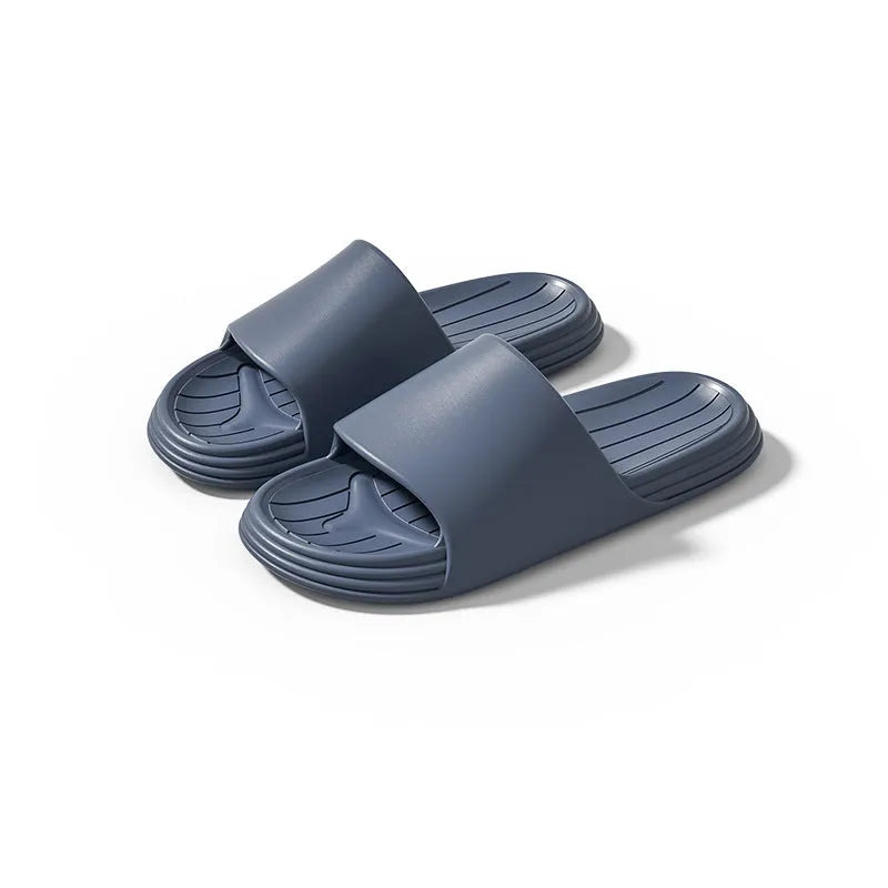 EVA indoor summer slippers with flower detail, shown in yellow, green, light grey, light pink, dark grey and white