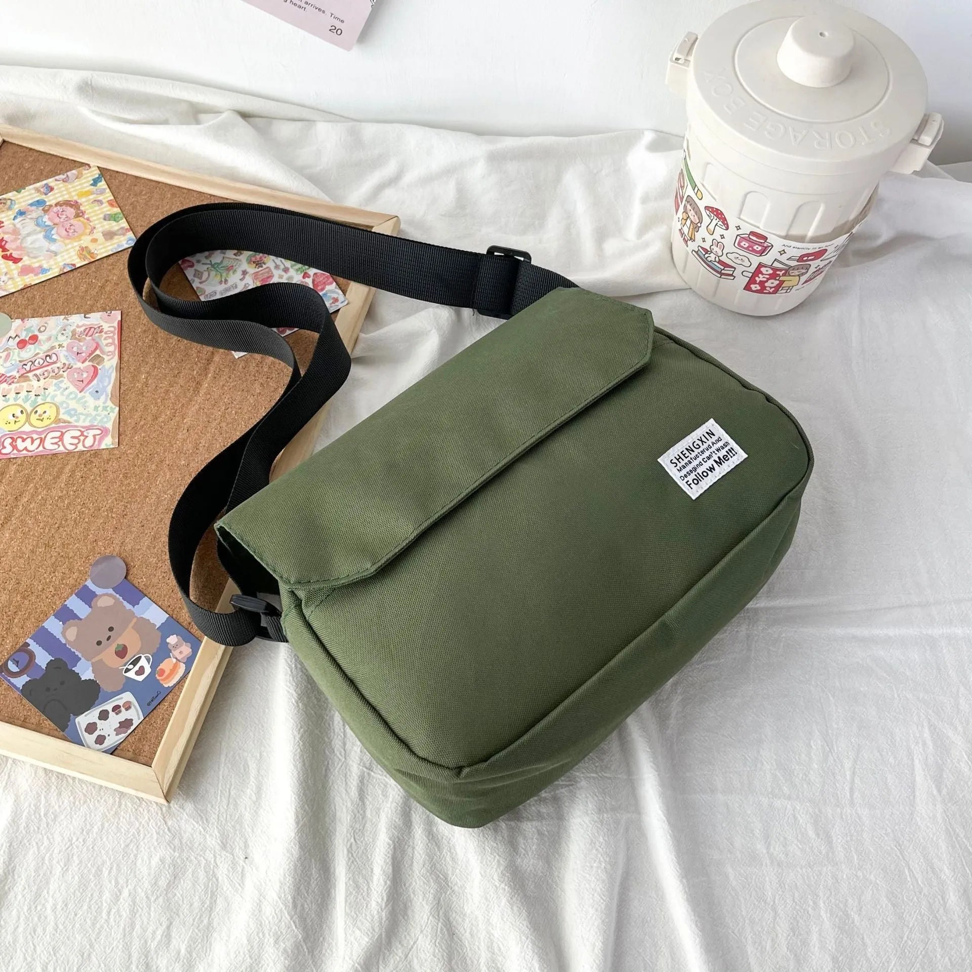 Ins messenger bag Oxford cloth crossbody shoulder bag for women men casual small flap bag light gray 27cm 29cm height 19cm