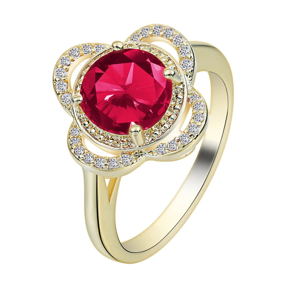 Copper ring with zircon inlay in fruit shape design, electroplated finish in colour 10-6-1395