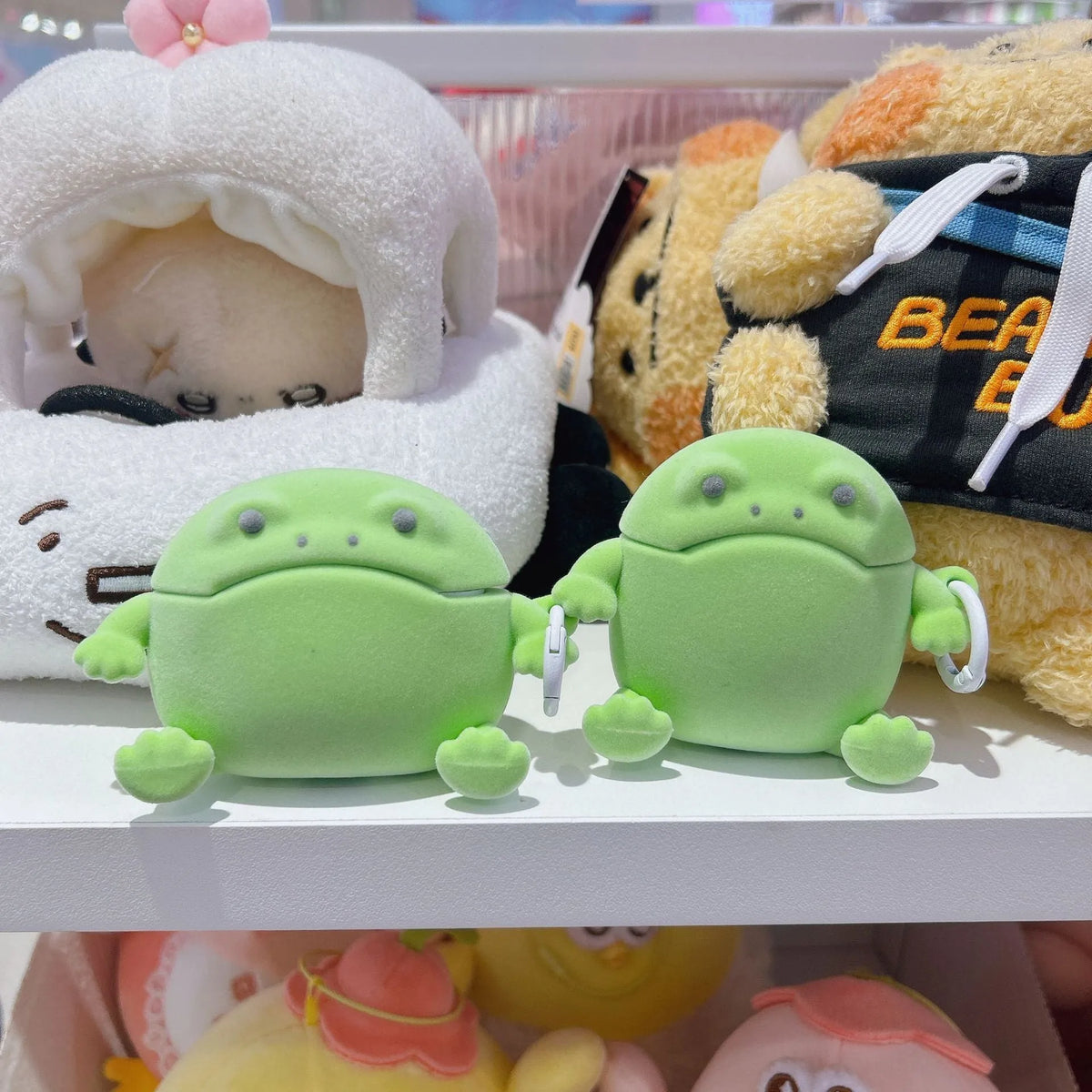 Flocking frog protective cover for AirPods with embossed TPU finish and lanyard in cartoon style