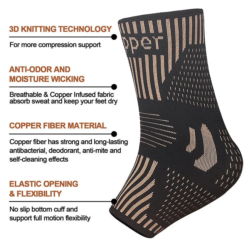 Copper ion ankle support in gold colour for adult sports protective gear, single unit