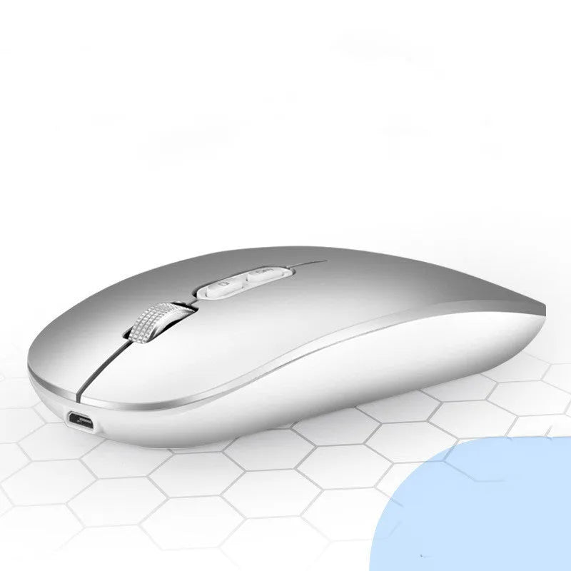 Wireless rechargeable mouse 1600DPI silent mini 2.4GHz black and silver grey with receiver and charging cable