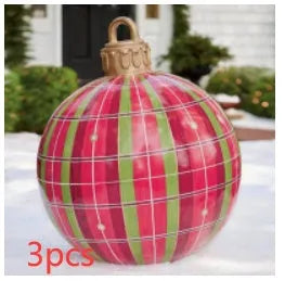 Large 60cm diameter inflatable PVC Christmas decoration ball in bright colours for outdoor use.