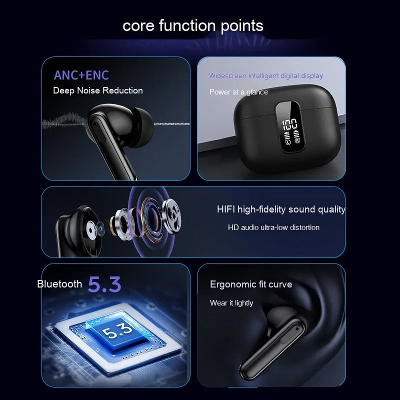Y40 true wireless Bluetooth earphones with charging case in black, featuring ANC ENC noise cancellation and 13mm driver