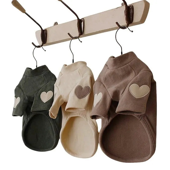 Autumn winter dog sweater in beige with embroidered design, suitable for small to large pets