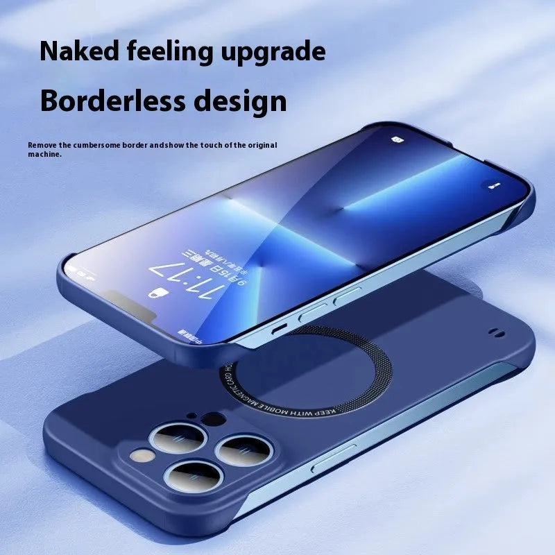 Black frameless strong magnetic phone case for iPhone 13 Pro with PC construction and sprayed finish
