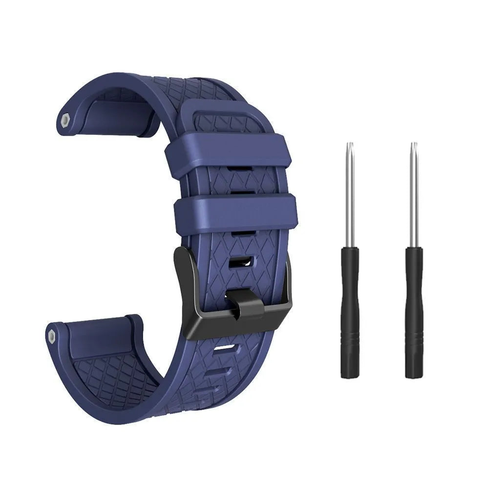 Jiaming compatible 26mm silicone watch strap with black stainless steel buckle in eight colour options.