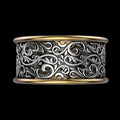 Creative retro hollow pattern alloy men's ring in black gold colour separation