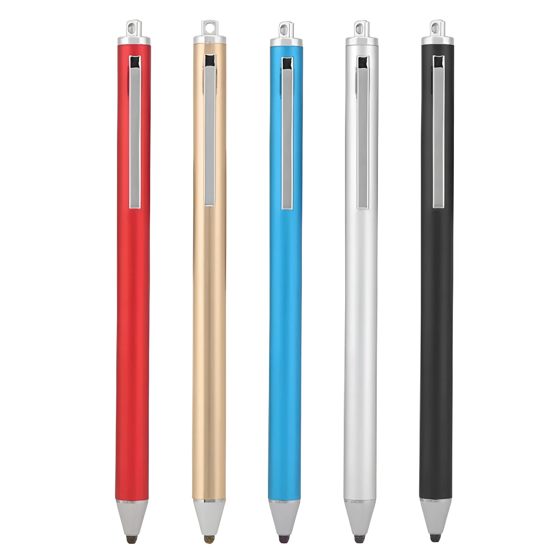 Fine head metal stylus pen for touchscreen phones and tablets in multiple colours.