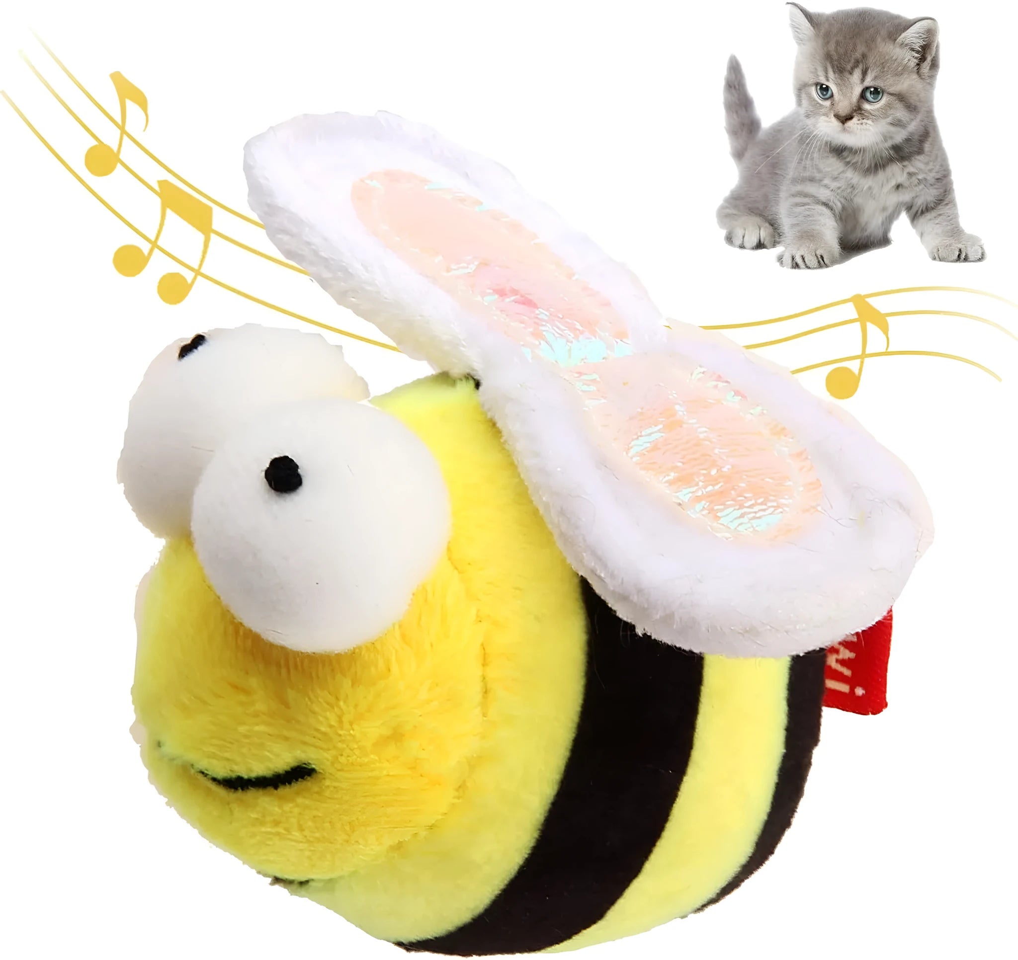 Yellow bee-shaped electronic cat toy with flannelette fabric and motion-activated squeaking