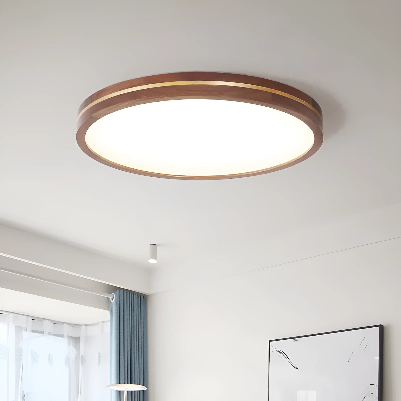 New Chinese style wooden ceiling lamp 30cm LED tri-colour dimmable for living room
