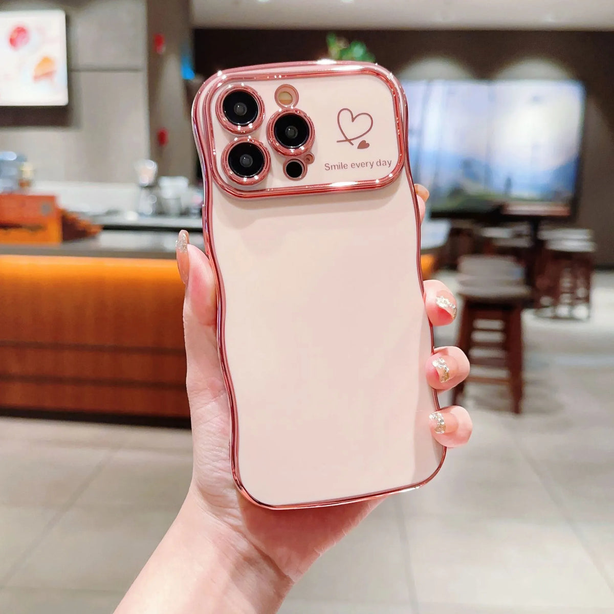 Electroplating Wave Love large window phone case for iPhone with anti-fall TPU protection
