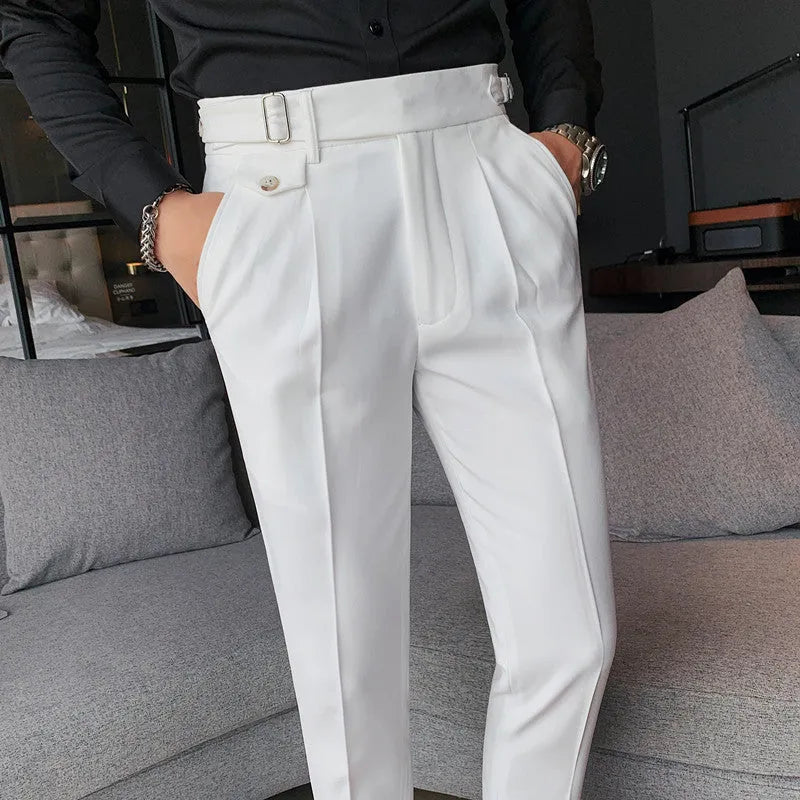 Straight-leg casual polyester trousers on a hanger, shown in a solid colour.
