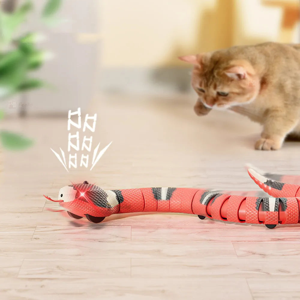 Tricky interactive sleeping electric induction snake toy 40cm plastic realistic prank joke
