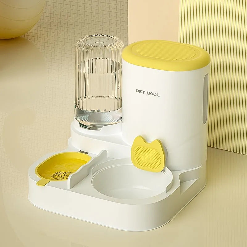 Cat automatic feeding water fountain with integrated double bowl design in 27x27x24cm size