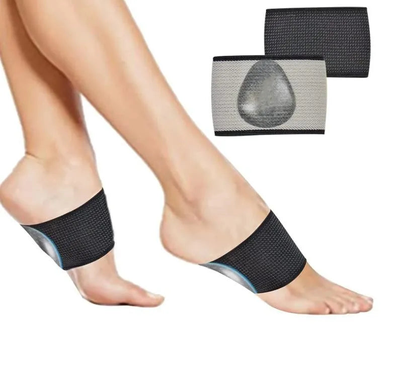 Flat foot support pad with elastic bandage in heart style and ordinary style designs.