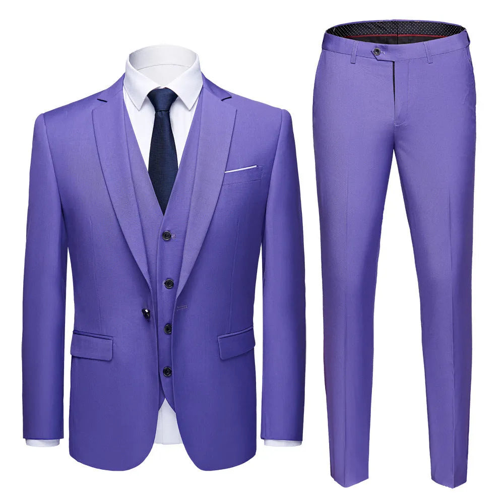 Men's single breasted one button suit set with flat collar and back slit in black
