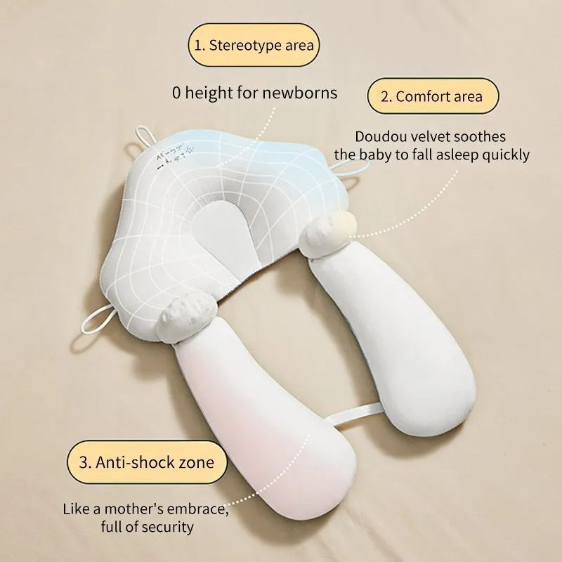 U-shaped baby head shaping pillow in blue and white colours with pure cotton fabric