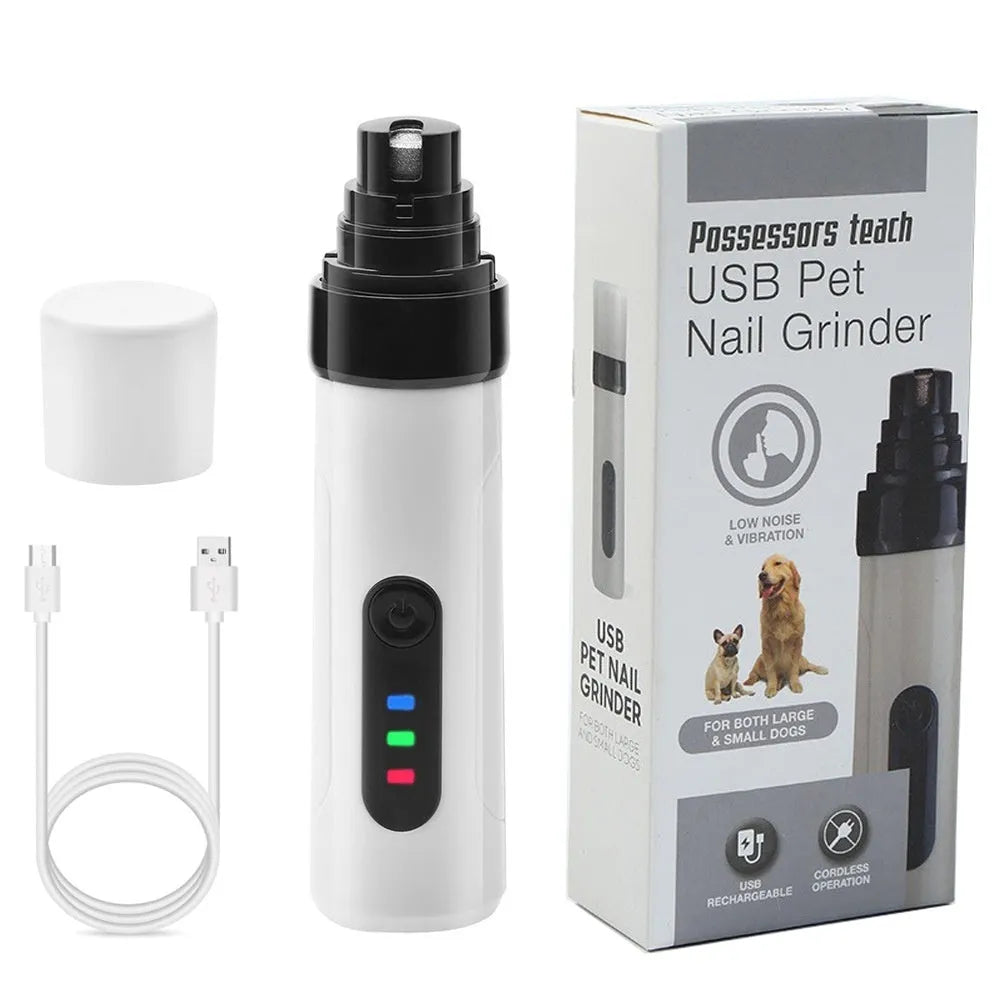Electric dog nail grinder with LED display showing three speed settings for pet claw care