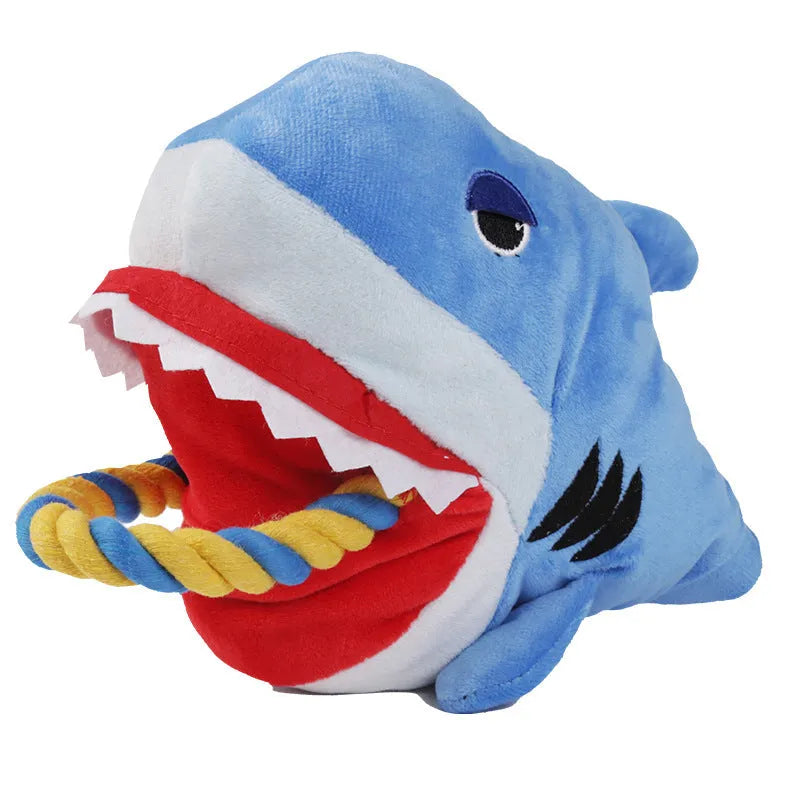Plush monster shark dog toy in shark colour, soft stuffed animal for pets