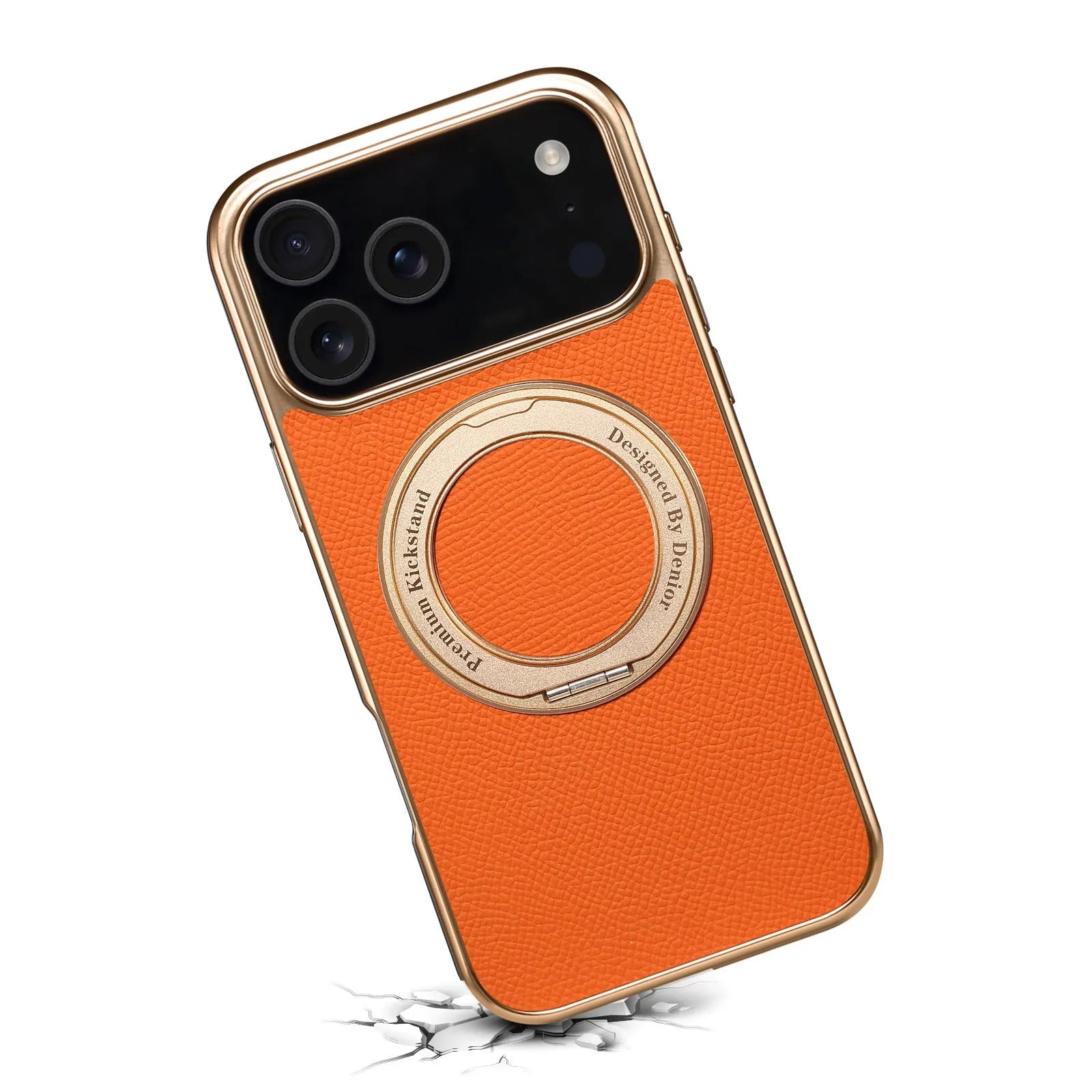 Denior genuine leather electroplating magnetic phone case for iPhone with stand in black