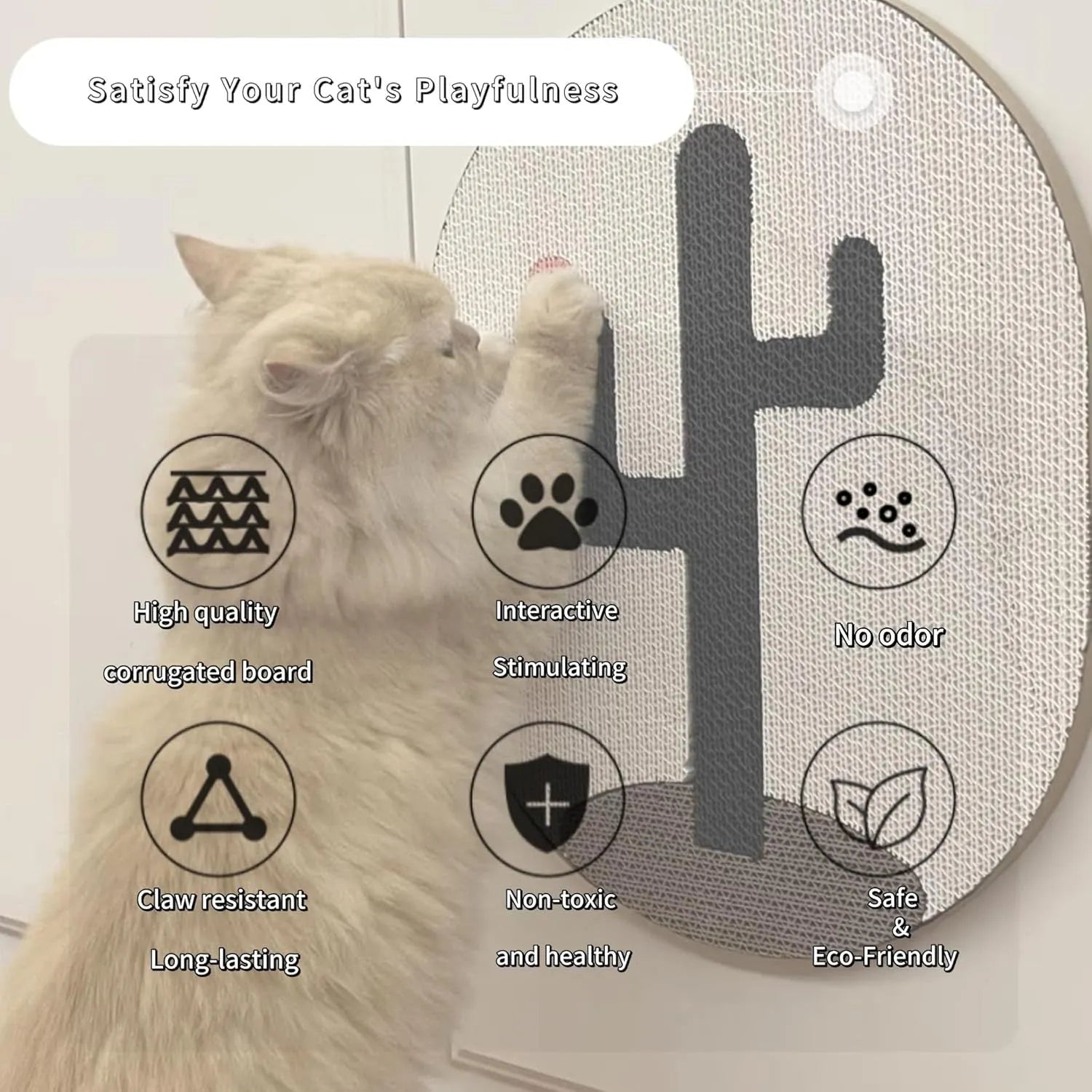Wall-mounted vertical cat scratcher with corrugated cardboard surface measuring 35x44 cm