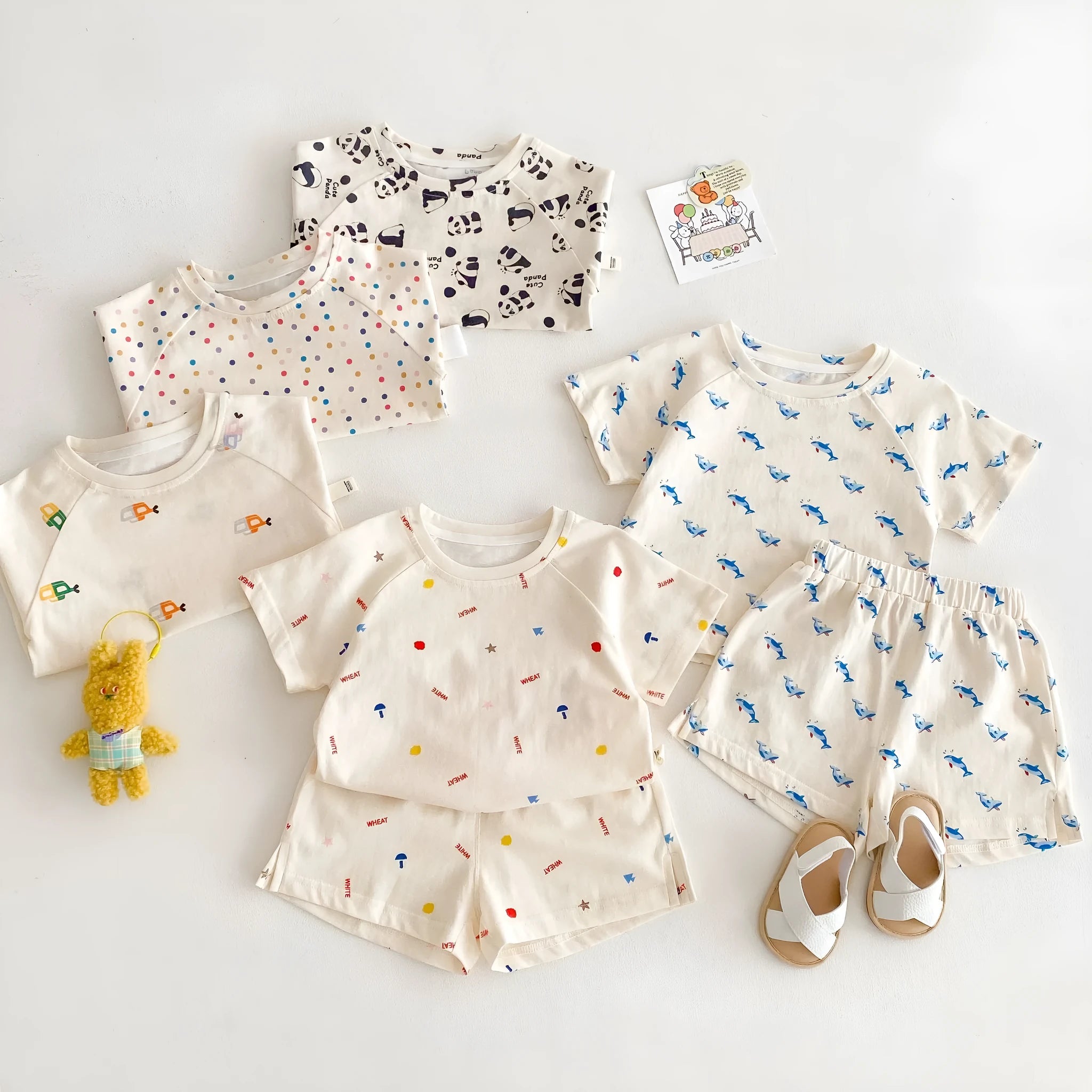 Baby summer cotton two-piece set with cartoon T-shirt and shorts in submarine print