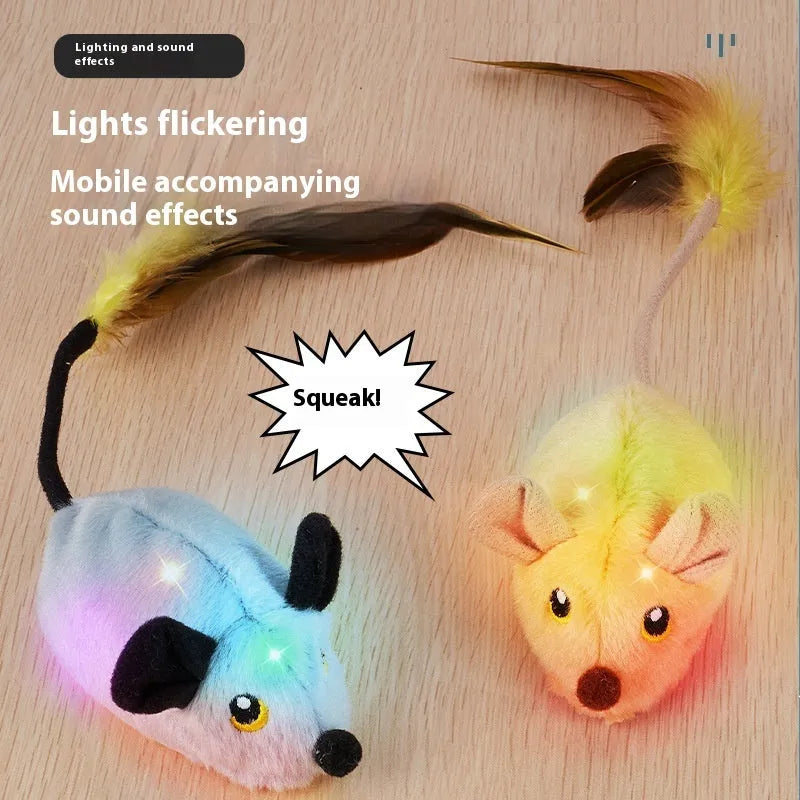 Electric moving plush mouse cat toy in rhubarb or grey colours with remote control
