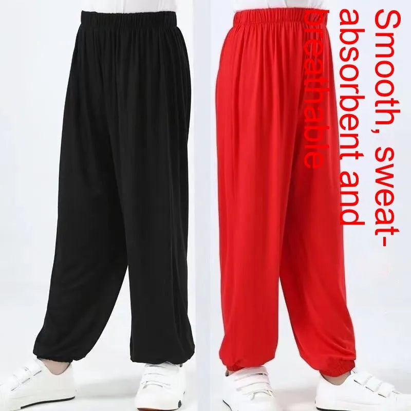 Children's black Sanda practice pants made from high elasticity Lycra fabric for martial arts training