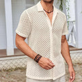Men's short sleeve summer shirt in cotton blend fabric with lapel cardigan styling