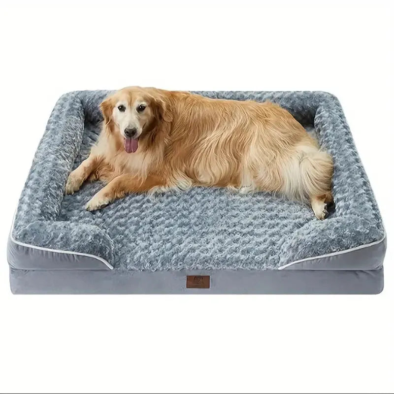 Waterproof washable dog bed with removable fabric cover in light grey, dark grey and brown colour options