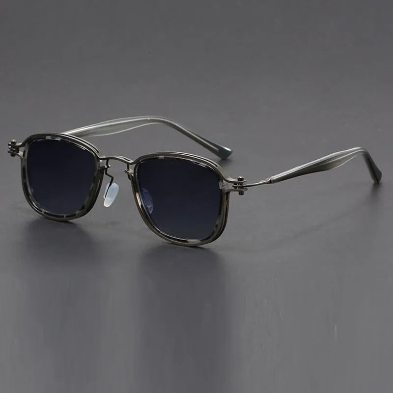 Retro square sunglasses with metal and plastic frame, shown in Hawksbill Tea colour with wave pattern on lenses.