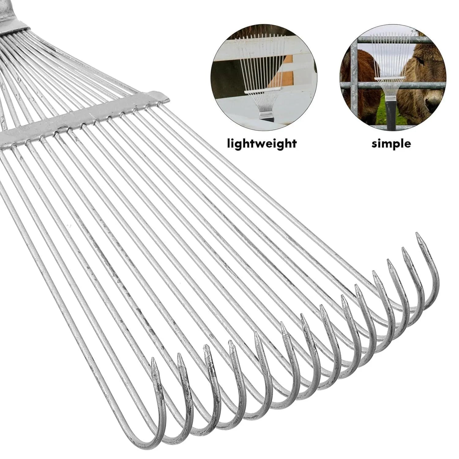 Stainless steel horse dematting brush comb with metal teeth and handle for grooming livestock and dogs.