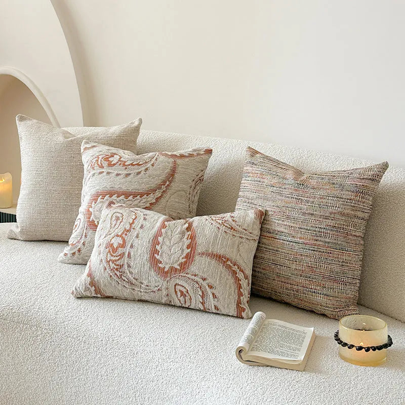 American-style jacquard sofa cushion cover with yarn-dyed paisley floral pattern in amber colour