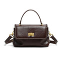 Women's crossbody bag in first layer cowhide leather, horizontal square shape, Black or Caramel Mocha