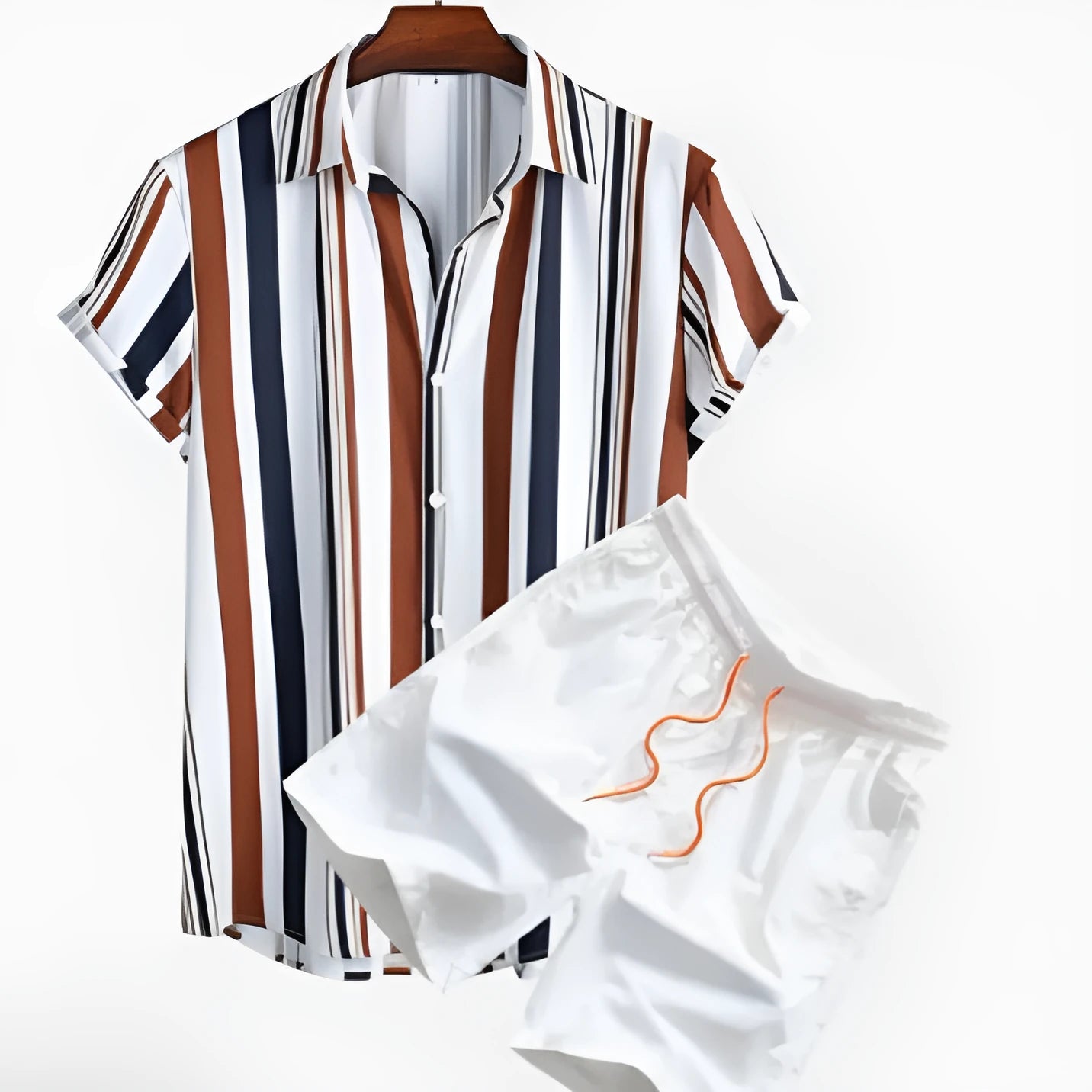 Men's digital print cardigan and matching shorts suit set in polyester fabric
