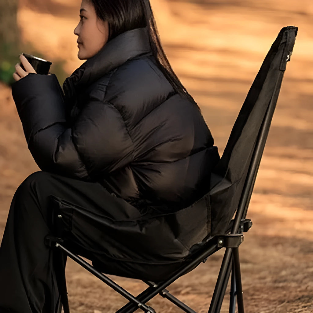 Night black folding moon chair with thickened oxford cloth for camping and beach use