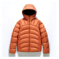 Unisex hooded down jacket in solid colour with ribbed detail, available in five colours and seven sizes
