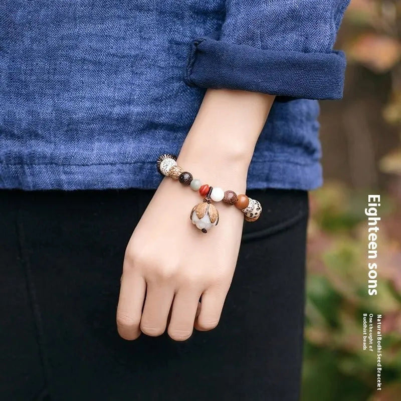 Handmade geometric Bodhi seed bead bracelet for 16cm wrist.